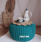 EXQUIZIT HOME Knitted Round Pouffe Foot Stool Ottoman Large 100% Cotton Chunky Moroccan 50cm Pouf COLOUR MUSTARD - Ottomans - British D'sire