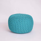 EXQUIZIT HOME Knitted Round Pouffe Foot Stool Ottoman Large 100% Cotton Chunky Moroccan 50cm Pouf COLOUR MUSTARD - Ottomans - British D'sire