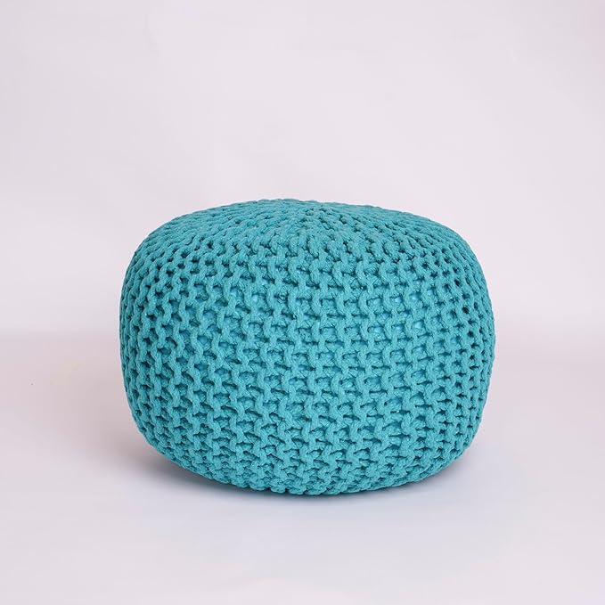 EXQUIZIT HOME Knitted Round Pouffe Foot Stool Ottoman Large 100% Cotton Chunky Moroccan 50cm Pouf COLOUR MUSTARD - Ottomans - British D'sire