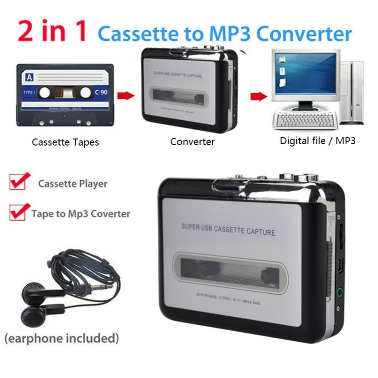 Ezcap 218 USB USB Cassette Capture Tape to MP3 Converter Cassette Recorder Player - British D'sire