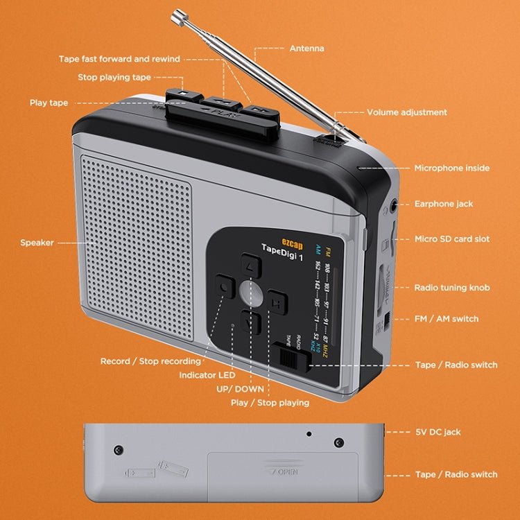 Ezcap 234 Cassette Tape to MP3 Converter AM / FM Radio TF Card Audio Capture Card - British D'sire