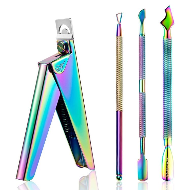 FABIYAN Nail Art Scissors Set Stainless Steel Nail Clippers Dead Skin Scissors Remover Steel Push, Specification: Set 4 - British D'sire Main image