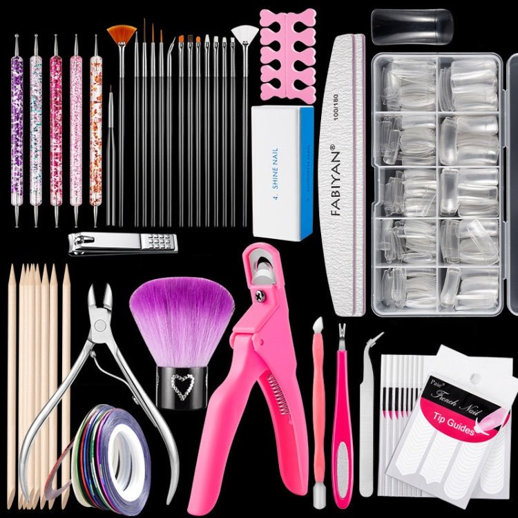 FABIYAN Nail Brush Nail Piece Set Nail Art Polishing Supplies Set, Specification: Transparent Semi - sticked Big Set - British D'sire Main image