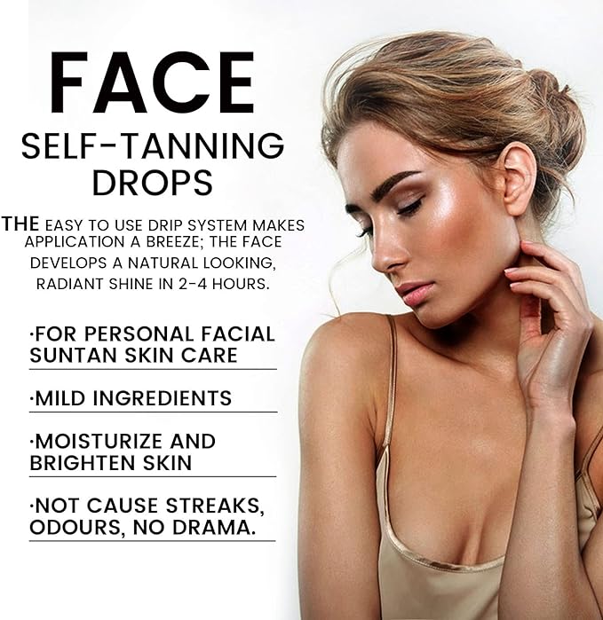 Face Tanning Drops, 30ML Self Tanning Drops For Face, Natural Face Tanner Drops, Create Bronzed Skin, Tanning Drops to Add to Moisturiser, Gradual Face Tanner Drops, for All Skin Types (2PCS) - British D'sire