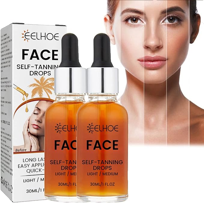 Face Tanning Drops, 30ML Self Tanning Drops For Face, Natural Face Tanner Drops, Create Bronzed Skin, Tanning Drops to Add to Moisturiser, Gradual Face Tanner Drops, for All Skin Types (2PCS) - British D'sire Main image