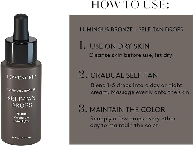 Facial Self Tanner by Löwengrip – Gradual Self Tanning Drops For Face, Mix in Your Moisturizer, Bronzer Drops – 30 ml - British D'sire