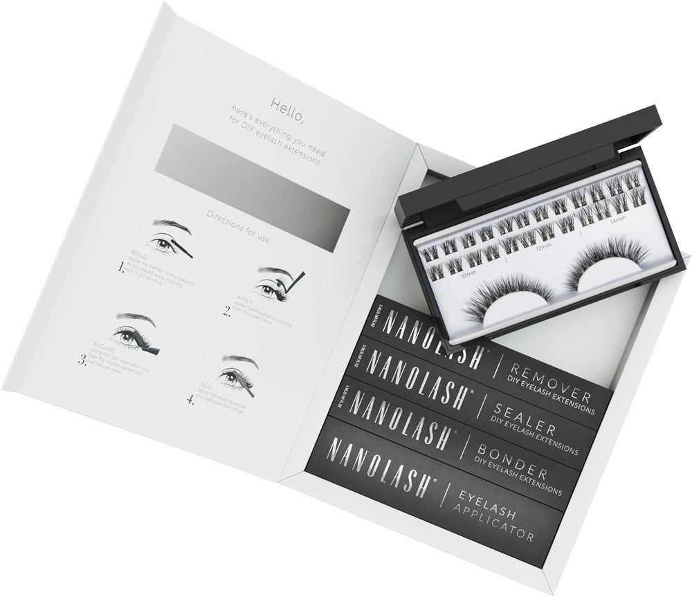 Nanolash DIY Eyelash Extensions Starter Kit - cluster lashes with bonder, sealer, remover, apllicator, home lash extensions kit (FANTASY) Main image