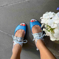 Fate - Blue Flower - open toe sandal - Low Heel - British D'sire