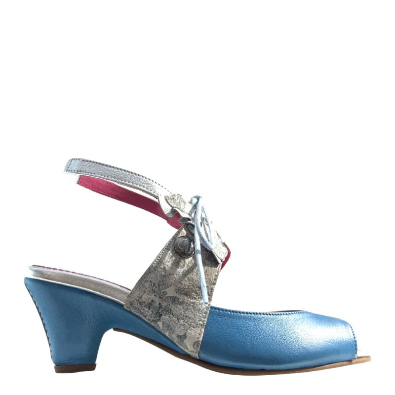 Fate - Blue Flower - open toe sandal - Low Heel - British D'sire