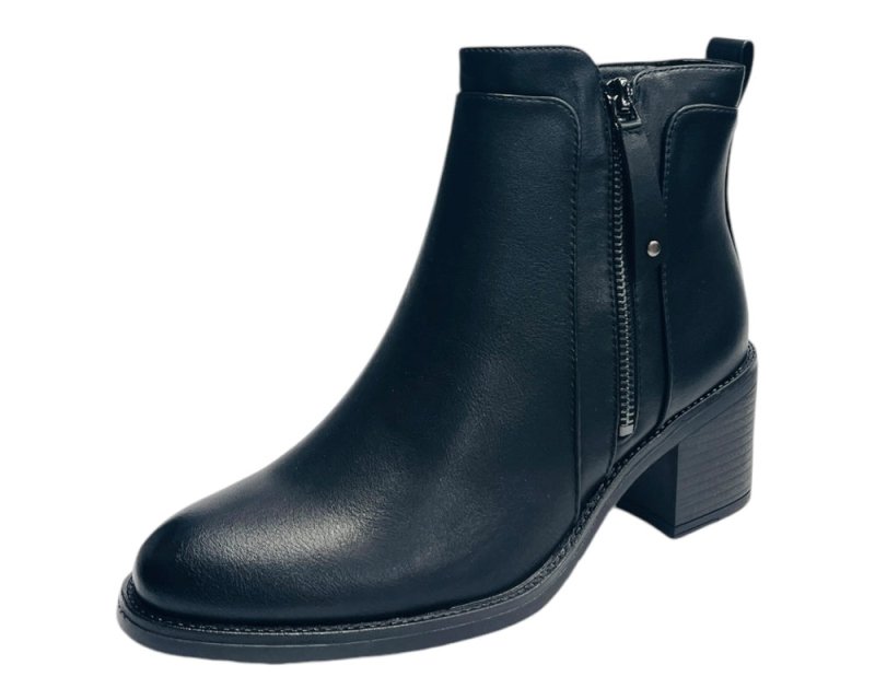 Faux Leather Block Heel Ankle Boots - Boots - British D'sire