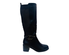 Faux Leather Block Heel Knee High Boots - Boots - British D'sire