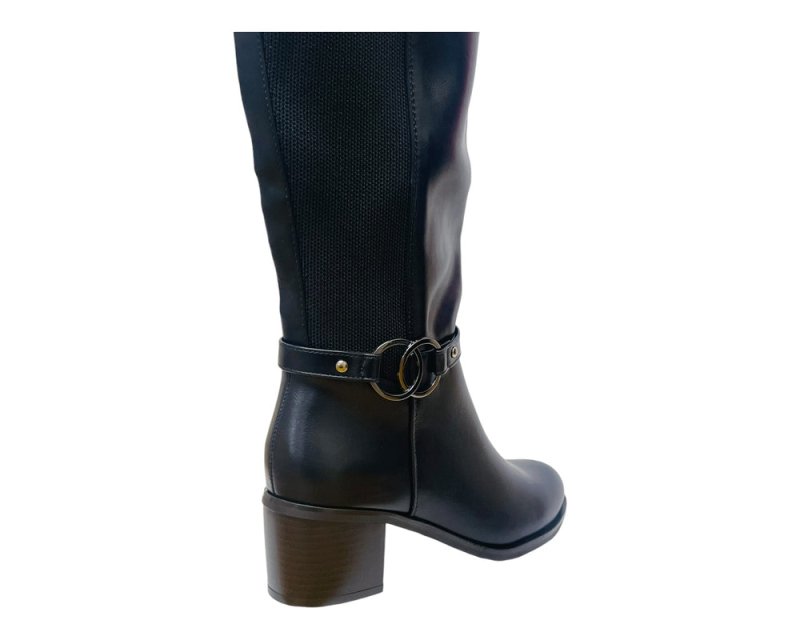 Faux Leather Block Heel Knee High Boots - Boots - British D'sire