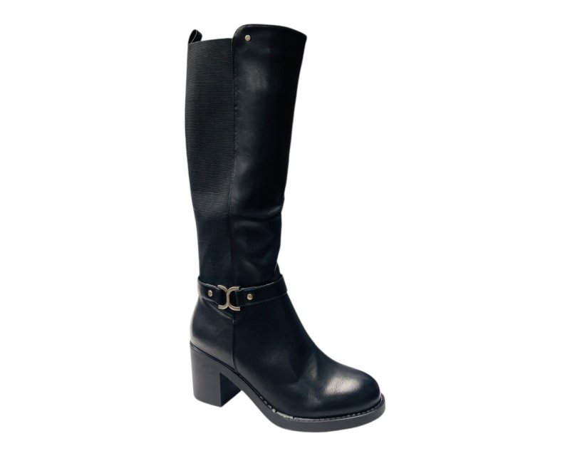 Faux Leather Block Heel Zip Knee High Boots - Boots - British D'sire