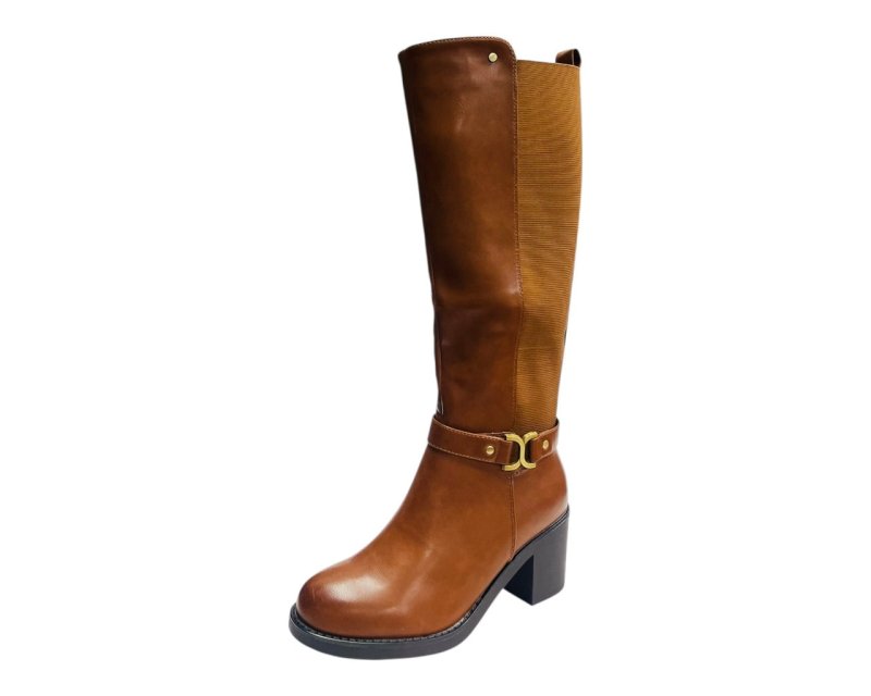 Faux Leather Block Heel Zip Knee High Boots - Boots - British D'sire