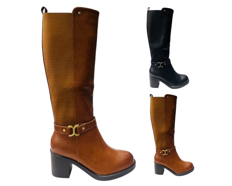 Faux Leather Block Heel Zip Knee High Boots - Boots - British D'sire