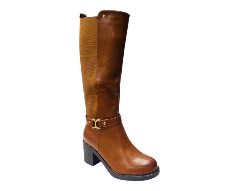 Faux Leather Block Heel Zip Knee High Boots - Boots - British D'sire