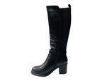 Faux Leather Block Heel Zip Knee High Boots - Boots - British D'sire