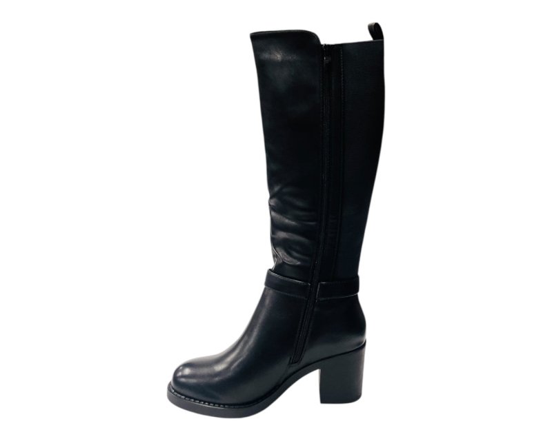 Faux Leather Block Heel Zip Knee High Boots - Boots - British D'sire