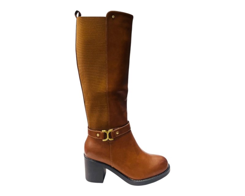 Faux Leather Block Heel Zip Knee High Boots - Boots - British D'sire