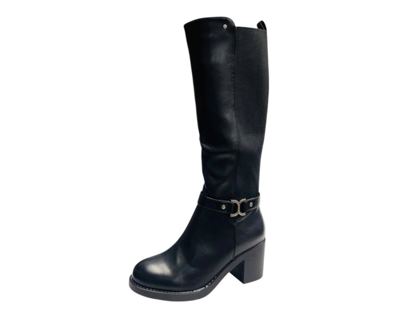 Faux Leather Block Heel Zip Knee High Boots - Boots - British D'sire