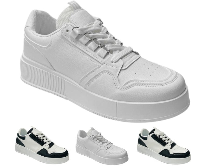 Faux Leather Casual Lace Up Trainers - Trainers - British D'sire Main image