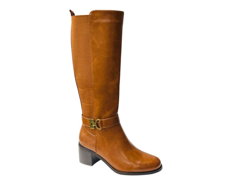 Faux Leather Elastic Panel Zip Knee High Boots - Boots - British D'sire
