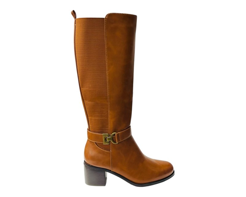 Faux Leather Elastic Panel Zip Knee High Boots - Boots - British D'sire