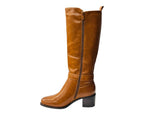 Faux Leather Elastic Panel Zip Knee High Boots - Boots - British D'sire