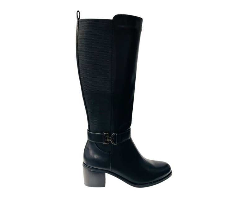 Faux Leather Elastic Panel Zip Knee High Boots - Boots - British D'sire