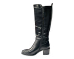 Faux Leather Elastic Panel Zip Knee High Boots - Boots - British D'sire
