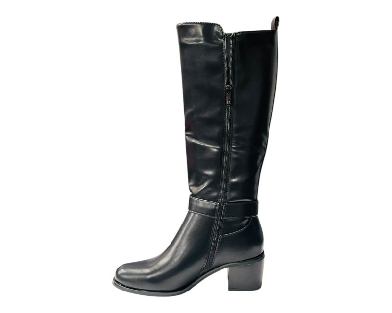 Faux Leather Elastic Panel Zip Knee High Boots - Boots - British D'sire