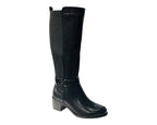 Faux Leather Elastic Panel Zip Knee High Boots - Boots - British D'sire
