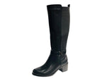 Faux Leather Elastic Panel Zip Knee High Boots - Boots - British D'sire