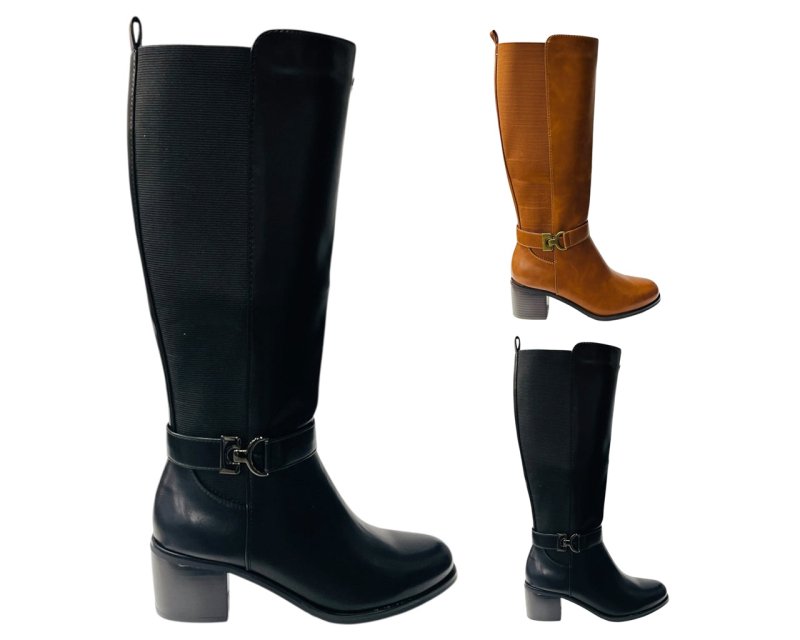Faux Leather Elastic Panel Zip Knee High Boots - Boots - British D'sire