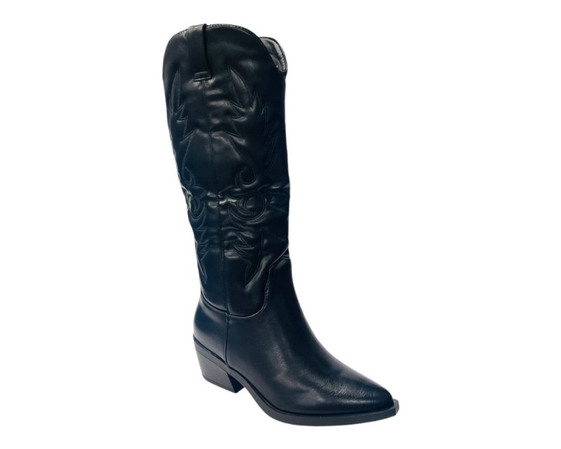 Faux Leather Embroidered Western Cowboy Boots - Boots - British D'sire Main image