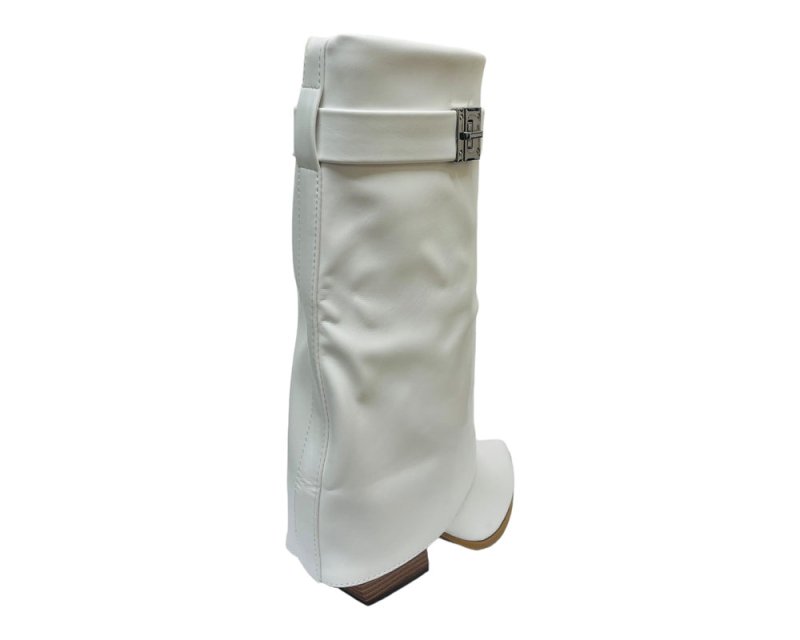 Faux Leather Fold Over Mid Calf Boots - Boots - British D'sire
