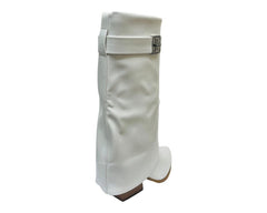 Faux Leather Fold Over Mid Calf Boots - Boots - British D'sire