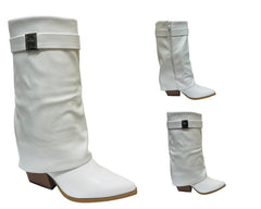Faux Leather Fold Over Mid Calf Boots - Boots - British D'sire