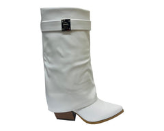 Faux Leather Fold Over Mid Calf Boots - Boots - British D'sire