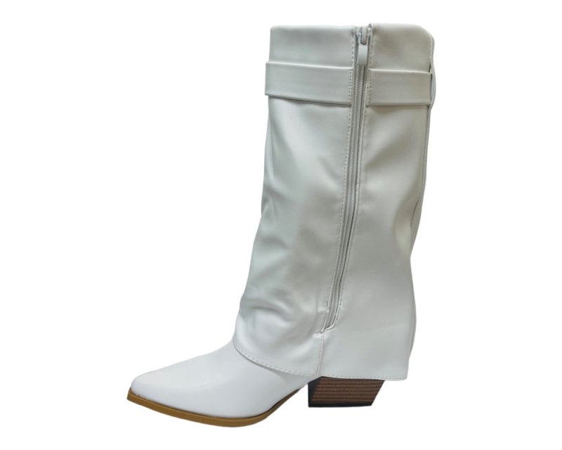 Faux Leather Fold Over Mid Calf Boots - Boots - British D'sire