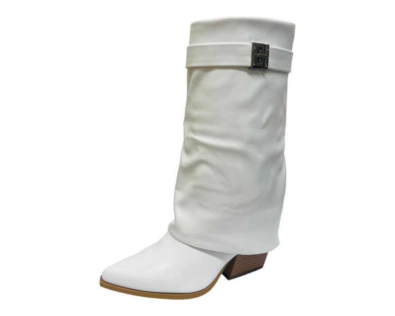 Faux Leather Fold Over Mid Calf Boots - Boots - British D'sire