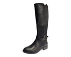 Faux Leather Knee High Elastic Panel Flat Sole Boots - Boots - British D'sire