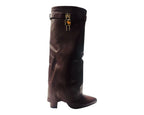 Faux Leather Kneel High Fold Over Block Heel Boots - Boots - British D'sire