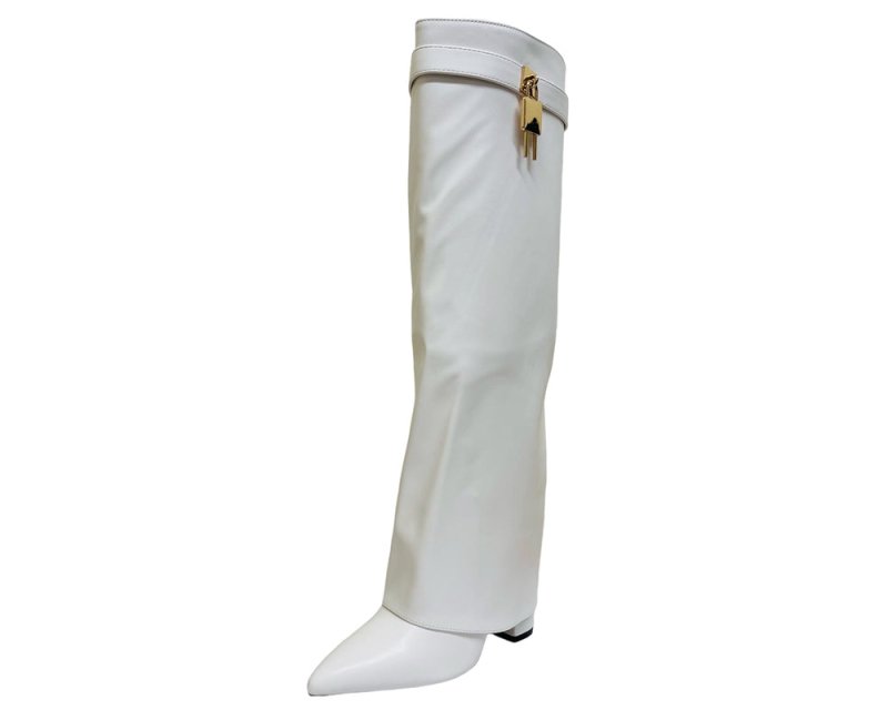Faux Leather Kneel High Fold Over Block Heel Boots - Boots - British D'sire