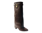 Faux Leather Kneel High Fold Over Block Heel Boots - Boots - British D'sire