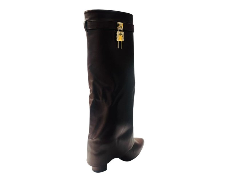 Faux Leather Kneel High Fold Over Block Heel Boots - Boots - British D'sire