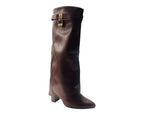 Faux Leather Kneel High Fold Over Block Heel Boots - Boots - British D'sire