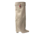 Faux Leather Kneel High Fold Over Block Heel Boots - Boots - British D'sire