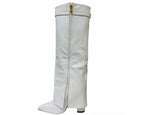 Faux Leather Kneel High Fold Over Block Heel Boots - Boots - British D'sire