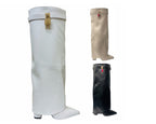 Faux Leather Kneel High Fold Over Block Heel Boots - Boots - British D'sire